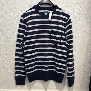 J. Crew Men's Navy and White Striped Crewneck Sweater